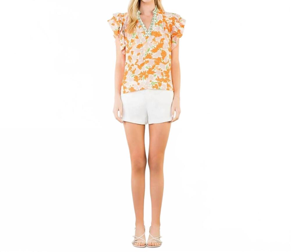 NEW THML flowy sleeve v neck top in orange